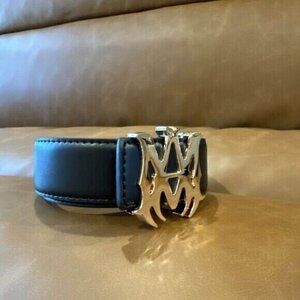 AMIRI Faux Black Leather Belt Gold MA Belt Buckle for Men 36